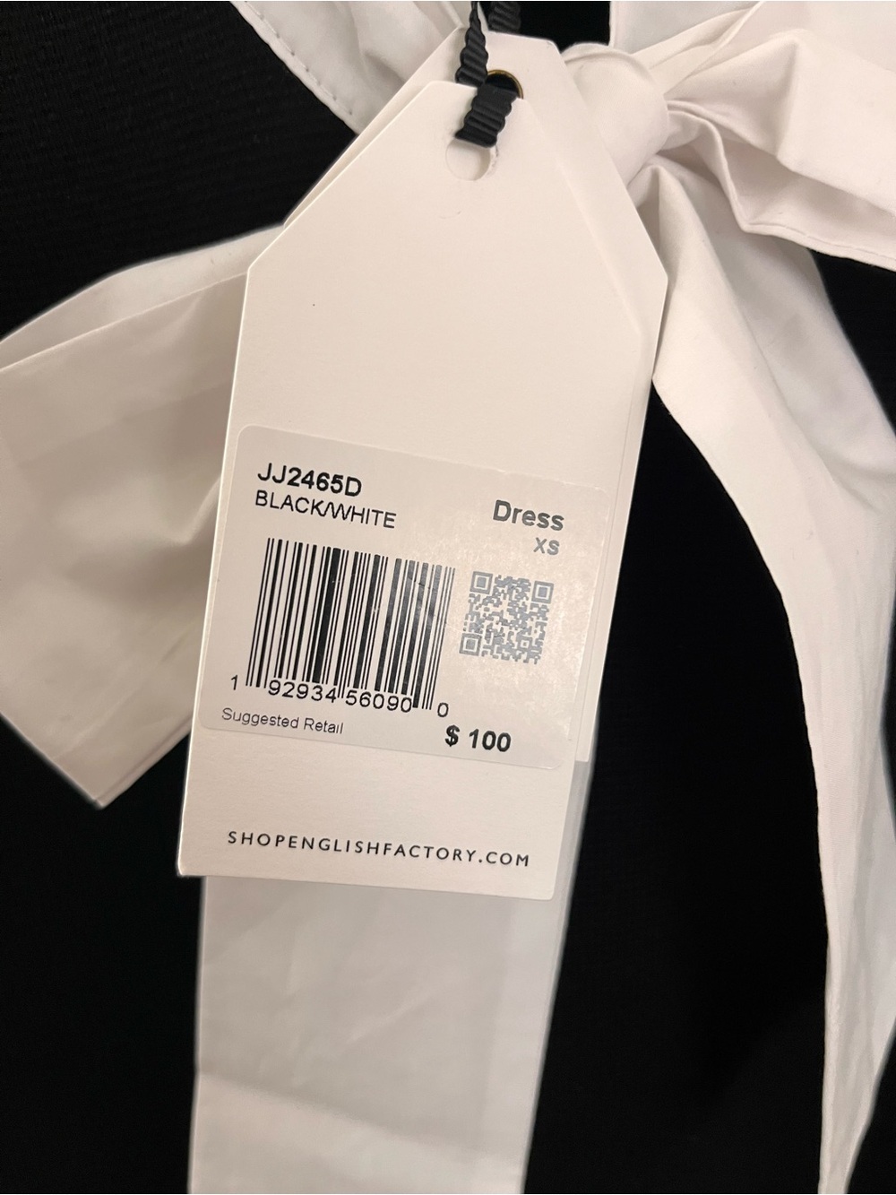 English Factory Black Mini Dress with White Bow Tie - Picture 7 of 7